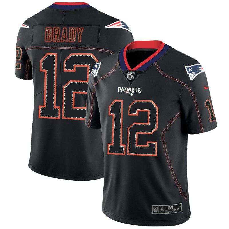 Men New England Patriots #12 Brady Nike Lights Out Black Color Rush Limited NFL Jerseys